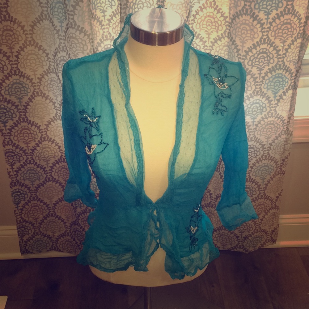Sheer blue beaded top